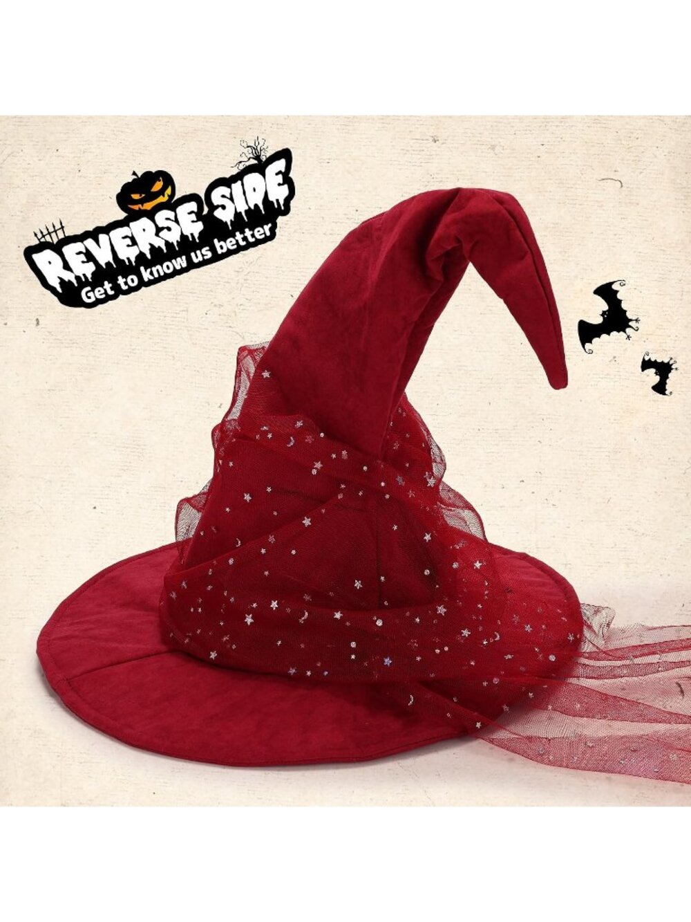 Women's Wine Mesh Halloween Wizard Witch Hat Cosplay Costume Accessory For Party - Picture 4 of 7